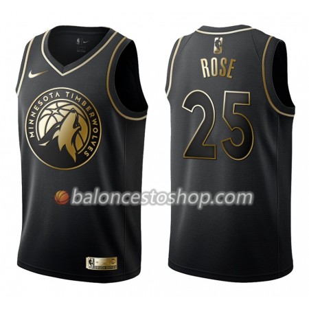 Camiseta Hombre NBA Minnesota Timberwolves Derrick Rose 25 Nike Negro Golden Edition Swingman